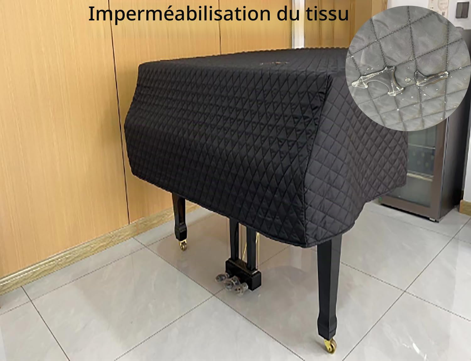 Housse Imperméable pour Piano à Queue,Doublure en Coton épais,Accessoires Décoration,Noir,160cm