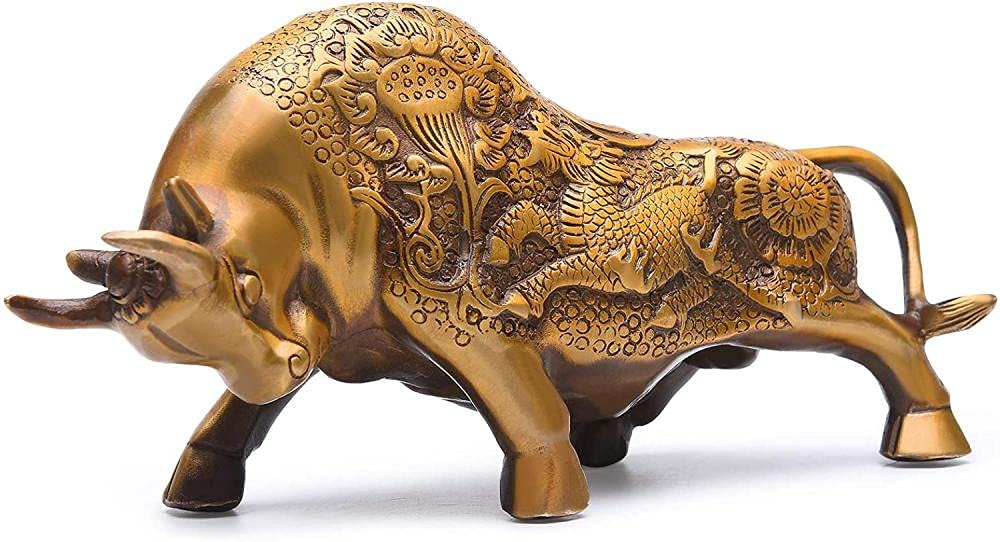 Sculpture Taureau en Laiton Doré, l'Artisanat Folklorique Chinois de Collection