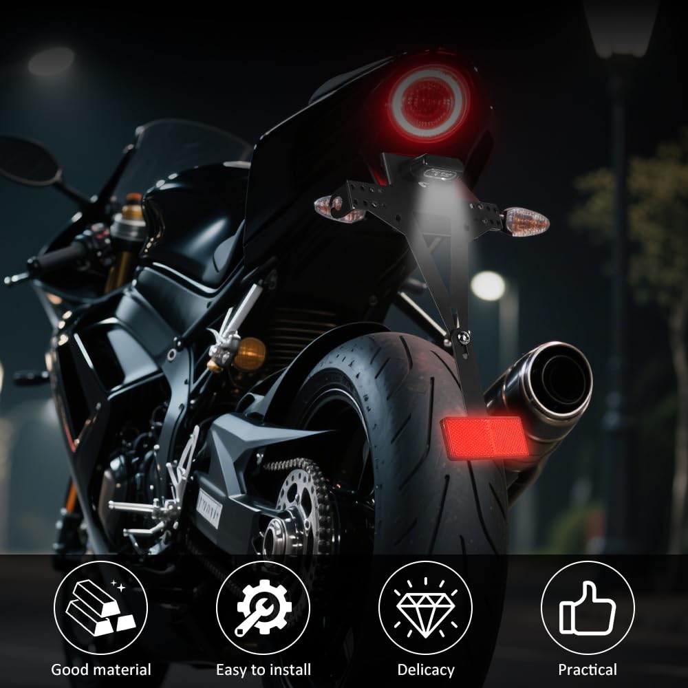 Motocyklowy uchwyt na tablicę rejestracyjną z oświetleniem LED i reflektorem, regulowany