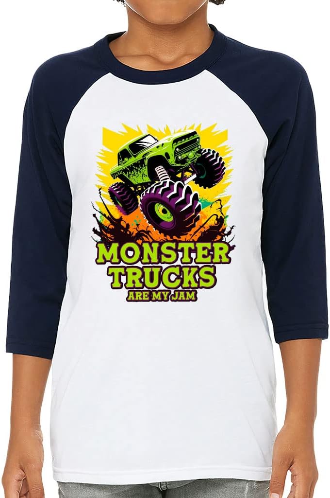 Monster Truck Kids' Baseball T-Shirt - Car 3/4 Sleeve T-Shirt - Illustration Baseball Tee