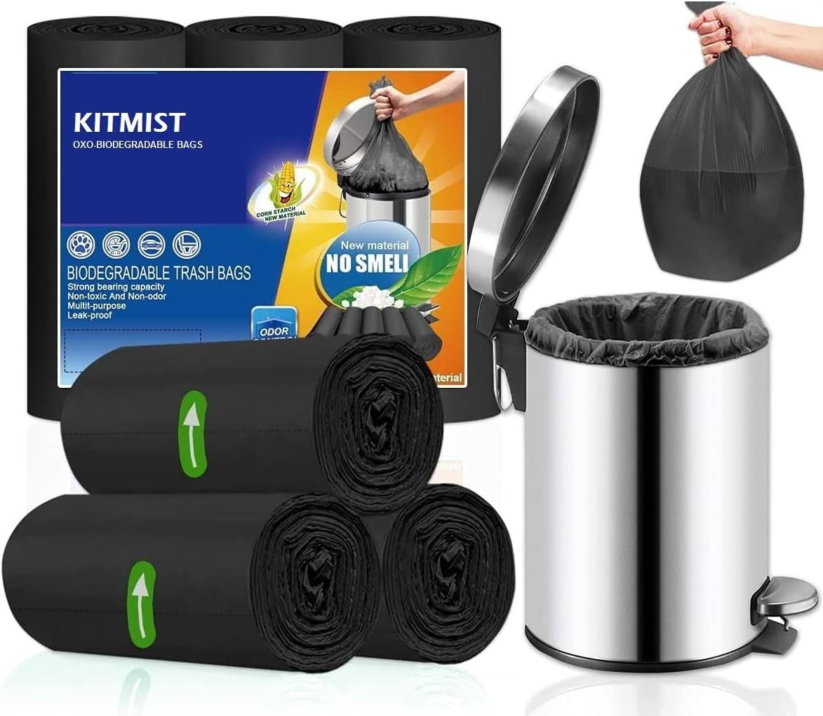 Kitmist Oxo-biodegradable Disposable Black Garbage Dustbin Trash Bags, 17 X 19 Inches Small Size 180 Bags (6 Roll) (6 Rolls (180 Pcs), Medium (19X21"))