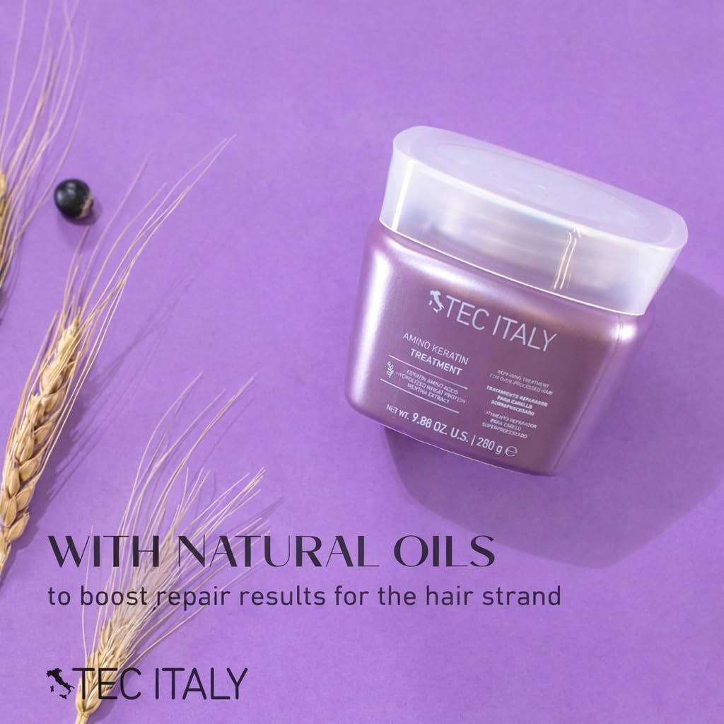 Tec Italy Amino Keratin Intensive Hair Mask for Dry & Over-Processed Hair, Deep Repair & Strengthening Treatment, Improves Elasticity Shine & Softness, Professional Keratin Moisture Care, 9.87 oz
