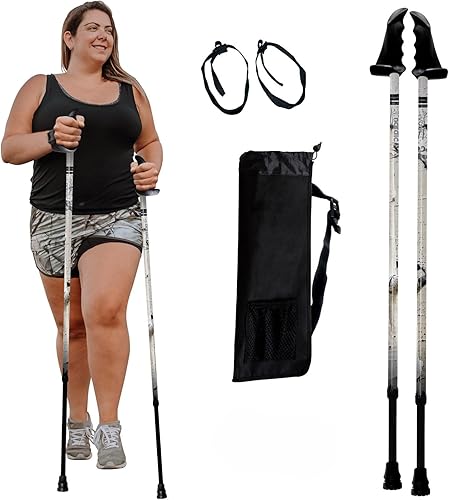 Miniatura 34 de York Nordic Bastones de senderismo motivadores grandes y altos para equilibrio y rehabilitación, 2 piezas, fuertes bloqueos de botón, patas de goma