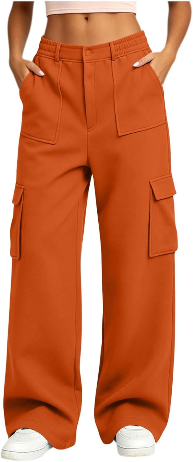 Women's High Waisted Wide Leg Cargo Sweatpants with Pockets