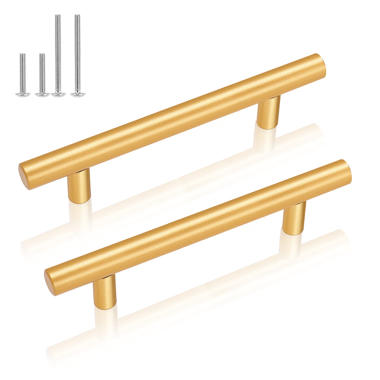 (Pack of 10) GOBEKOR 3 1/2"(90mm) Gold Cabinet Pulls Brushed Brass T Bar Bedroom Bathroom Handles Stainless Steel Kitchen Cabinet Handles Overall Length 6"(150mm)