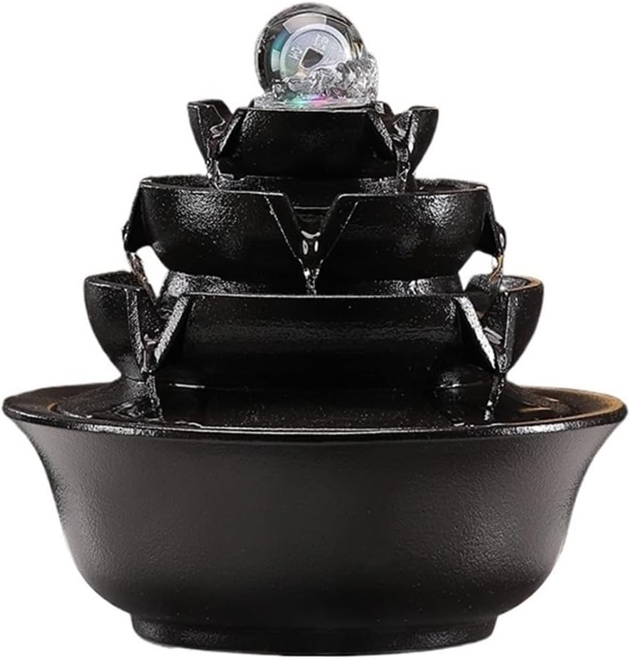 Indoor Waterfall Fountain Indoor Water Fountain with Rolling Ball Feng Shui Tabletop Home Office Decoration (Black)