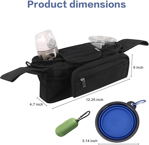 Miniatura 2 de Bolsa de cochecito para perro con correa para el hombro, organizador universal para cochecito de perro con dispensador de bolsas de excrementos,
