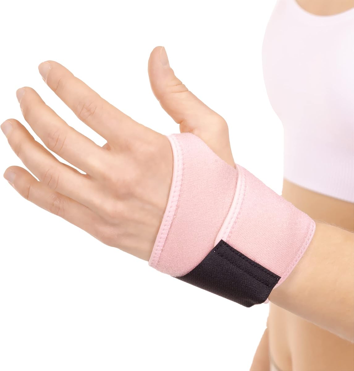 BraceAbility - Muñequera para mujer, color rosa, para mano derecha o izquierda, envoltura de compresión de cobre para embarazo, alivio del dolor del túnel carpiano, tratamiento de tenosinovitis de De Quervain, dolor de articulaciones de artritis