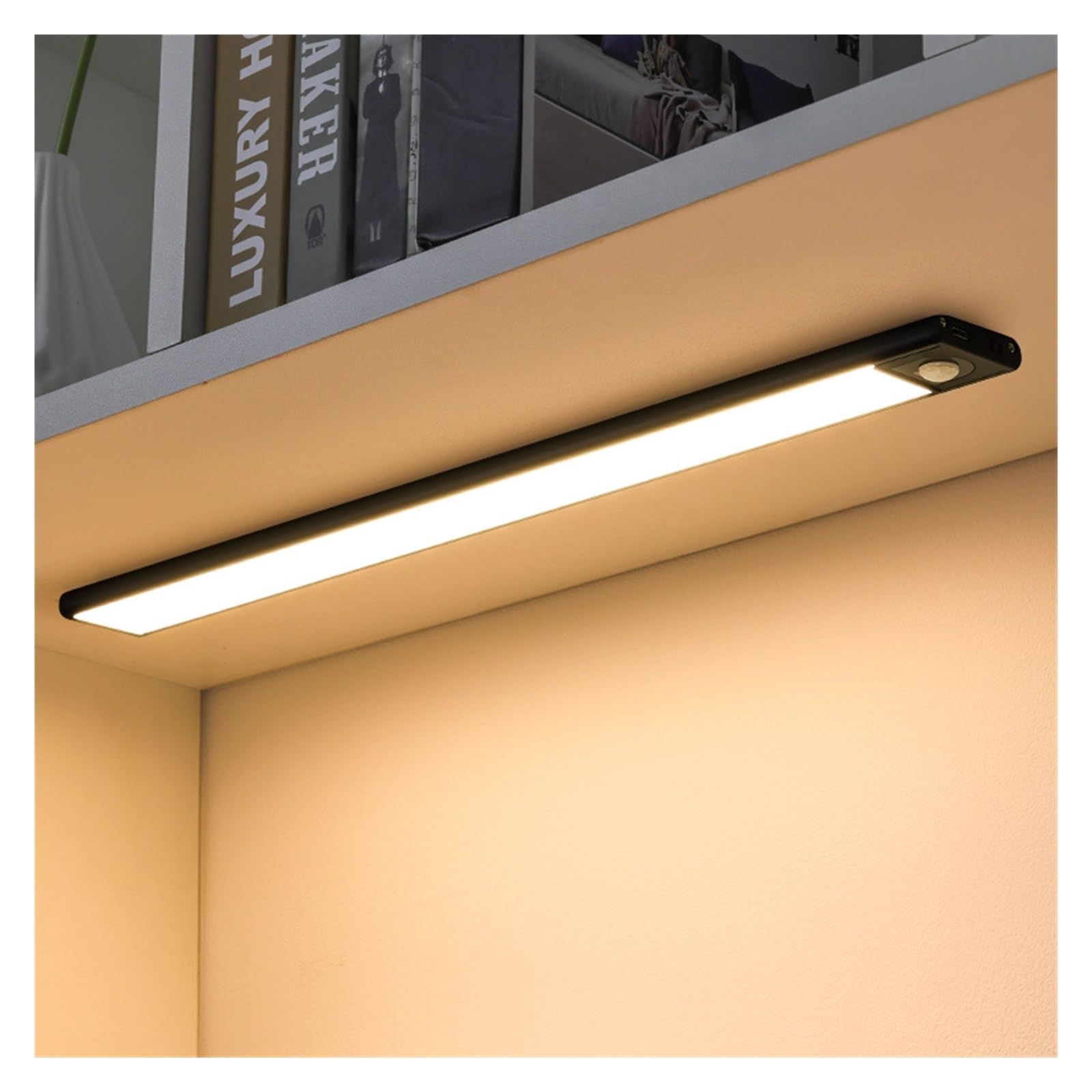Luces Bajo Armario Luz LED Nocturna Con Sensor De Movimiento For Debajo Del Armario, Iluminación USB, Lámpara For Cocina, Magnética Recargable(6000K Cold White,40cm Black)