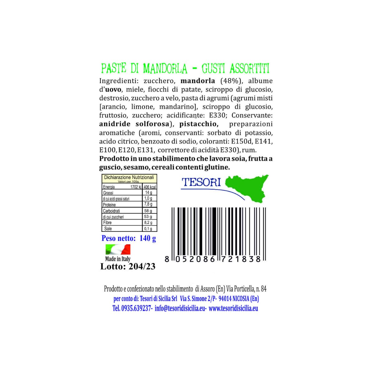 8 pezzi di Borsetta regalo in Cartone con Paste di Mandorla Siciliane Artigianali, confezionate in monoporzione gusti assortiti, dolci Siciliani alle mandorle, senza glutine, 200g