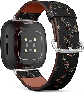 CJBROES Replacement Leather Watch Band, Compatible with Fitbit Versa 3 and Fitbit Sense of Wristband Bracelet Accessory - Golden-Feathers