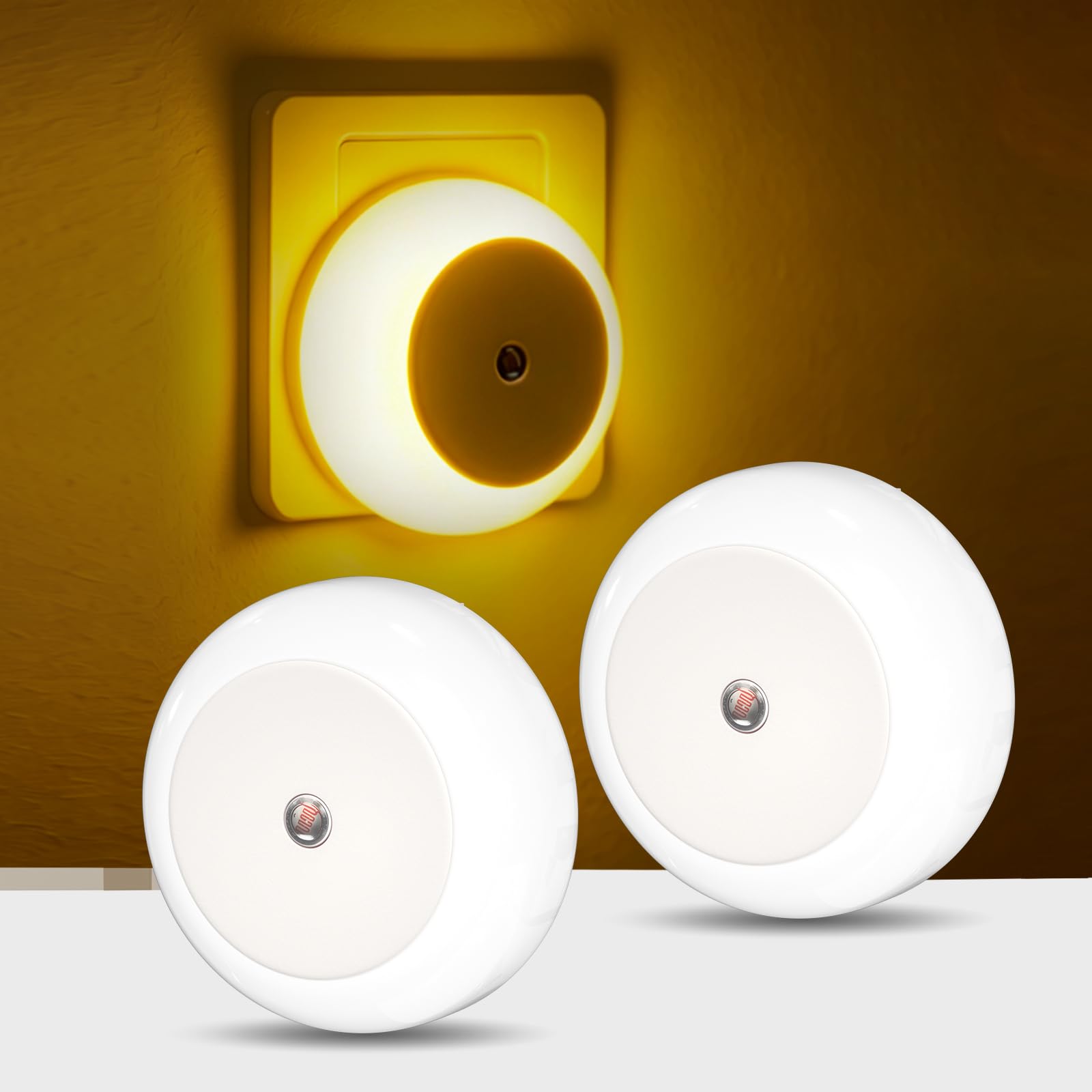 Lamptobe Amber Plug In Night Light For Kids Light, Dusk To Dawn Sensor Auto On/Off, 2-Pack Gentle Warm Nightlight Plug In Wall For Baby, Nursery, Bedroom, Kitchen, Bathroom, Hallway, Stairs