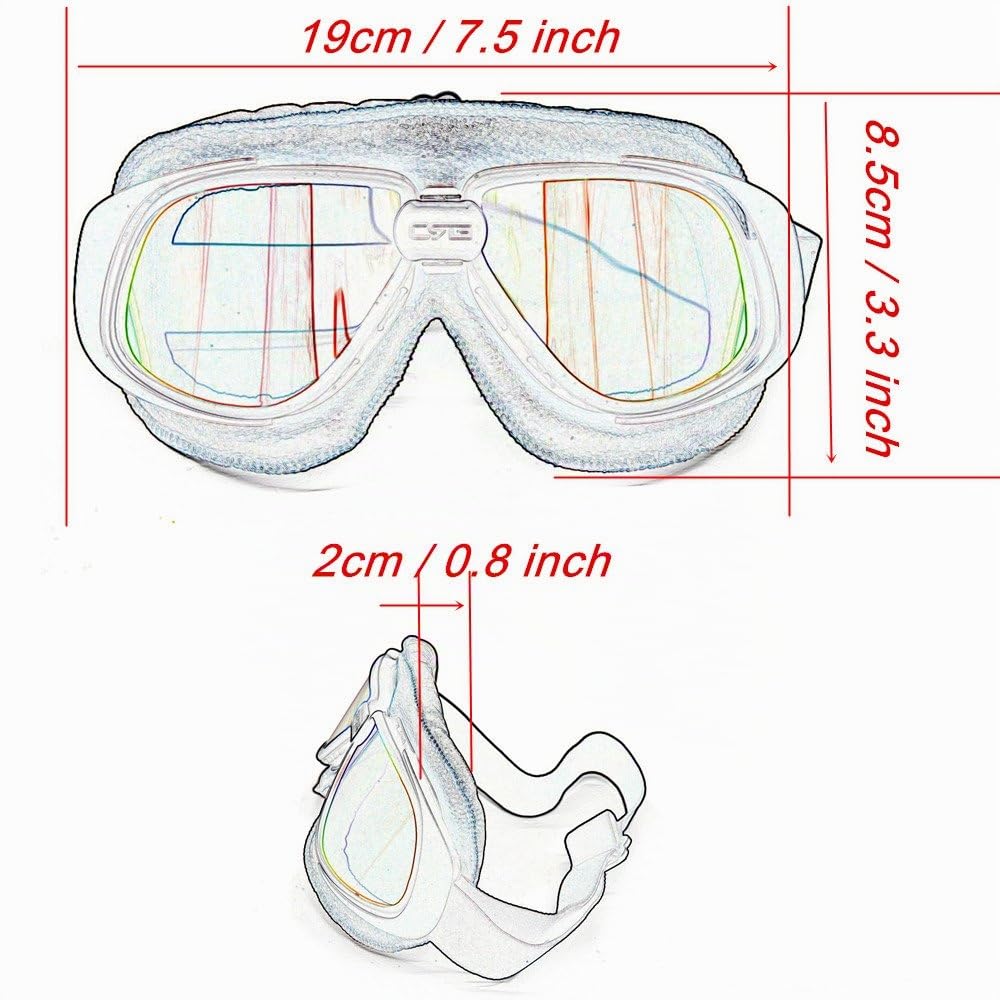 Occhiali da Moto Vintage, Pilota per Touring Cruiser Scooter Bike Racer, Esterno Impermeabili (Marrone + Rame, Trasparente)