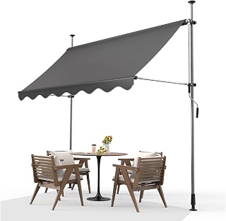 Klemmmarkise mit Handkurbel Balkon 350x120cm, Balkonmarkise Höhenverstellbar UV-beständig, Sonnenschutz Wasserdicht Ohne Bohren, Markise Handkurbel, Faltmarkise Außen, Gartenmarkise, Dunkelgrau