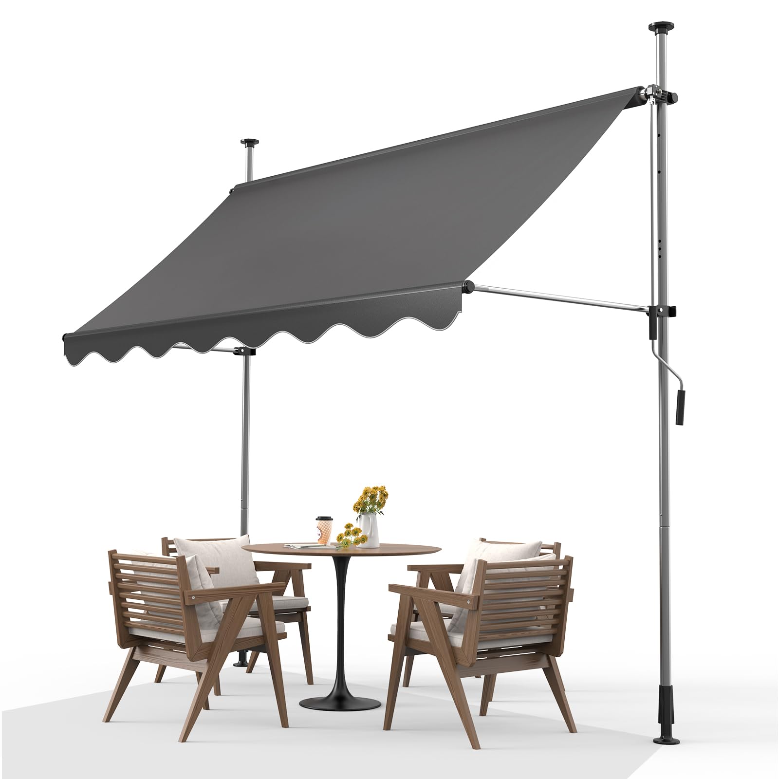 Store Banne Rétractable Terrasse 200x120cm, Store de Balcon-Hauteur Réglable Manuel, Auvent de Patio sans Perçage, Store Téléscopique Extérieur UV Résistant, Marquise de terrasse, Gris Foncé