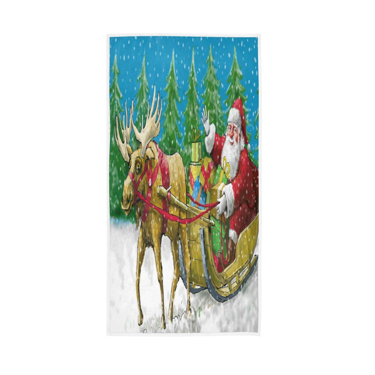 HUYGD Hand Towels Cotton Merry Christmas Santa Claus Elk Soft Towel Multipurpose Bathroom Beach Towel for Home Kitchen Swim Spa Gym, 30x15 inch