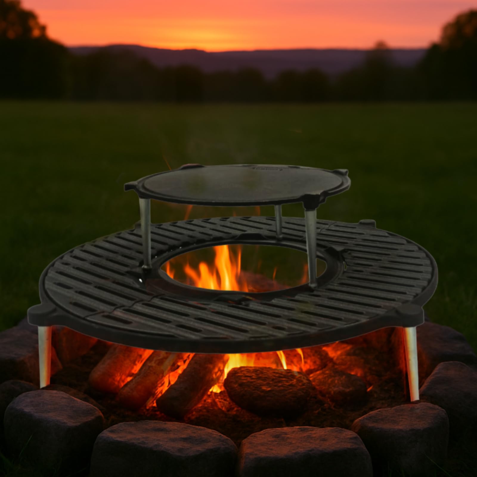 Okrągły grill żeliwny Ø 54,5 cm, nadaje się do grilla okrągłego, na węgiel, gaz lub drewno | profesjonalne gotowanie