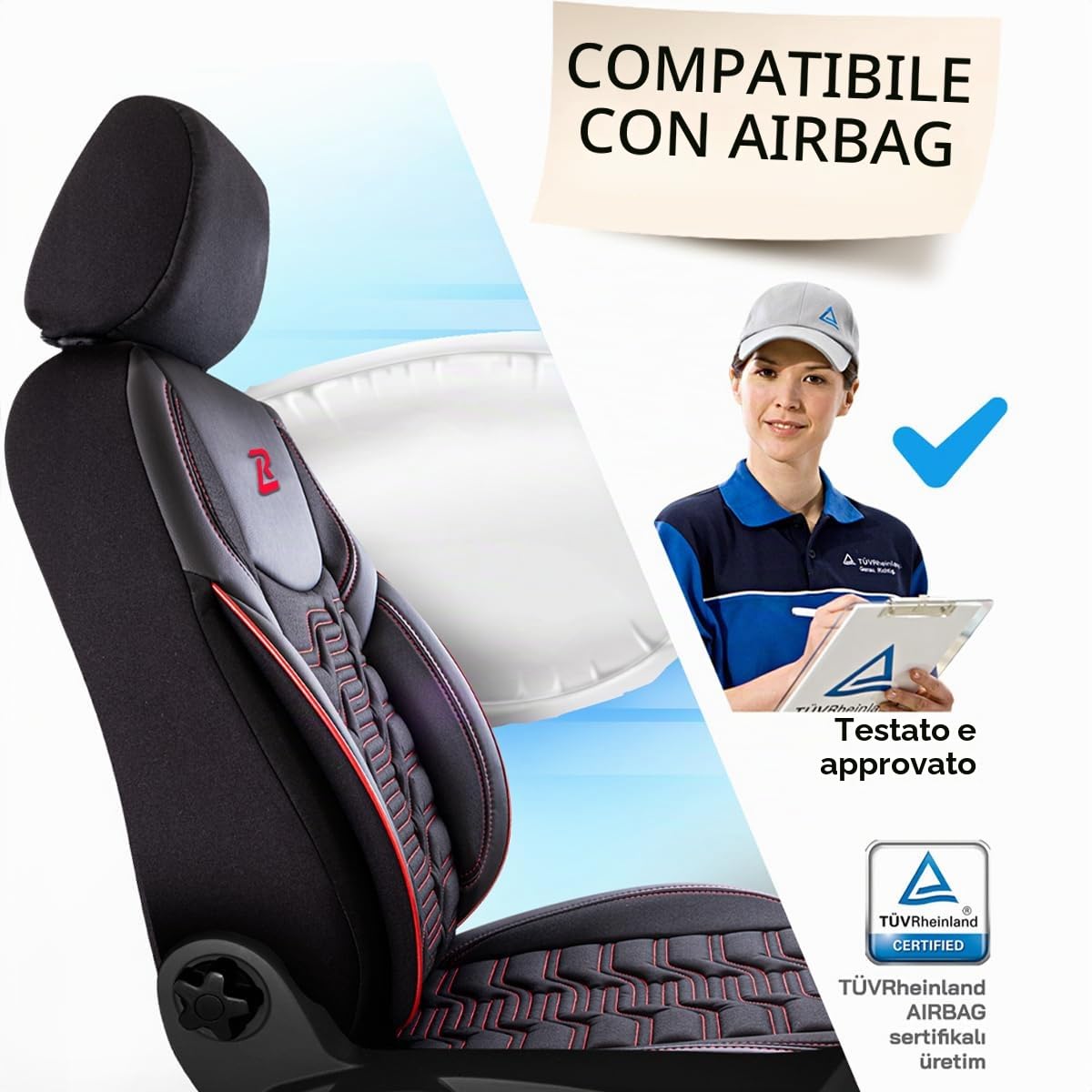 LUCARO Coprisedile Auto per Universale Berlin, Rosso | Similpelle lavabile e idrorepellente, adattamento universale, imbottitura traspirante