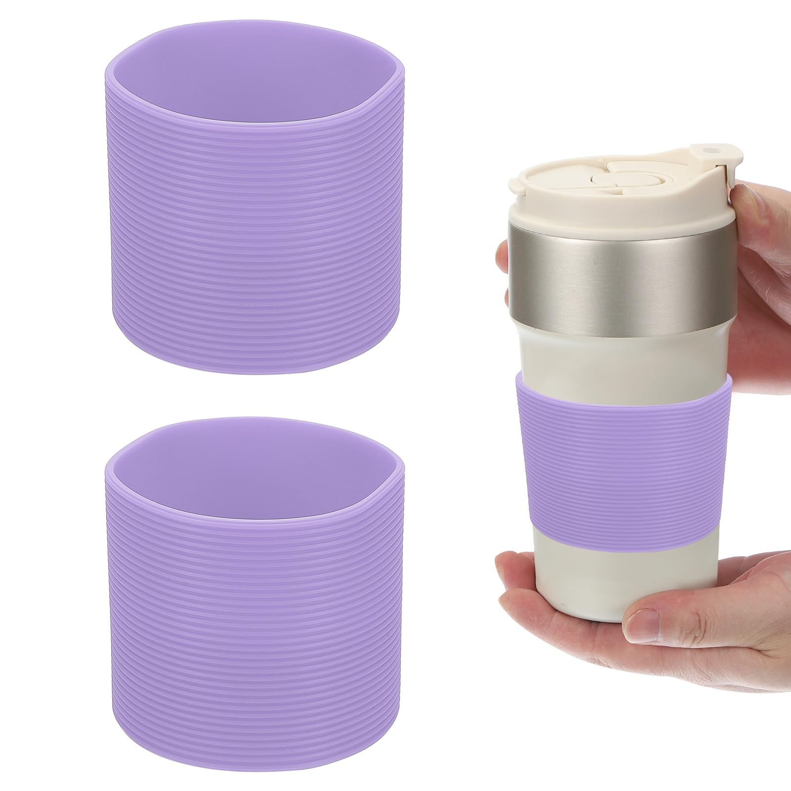 sourcing map 2Pcs Silicone Water Bottle Boot, Silicone Cup Protector, Anti-Slip Protective Sleeve Bottom Accessory for Stainless Steel Water Bottles,Purple