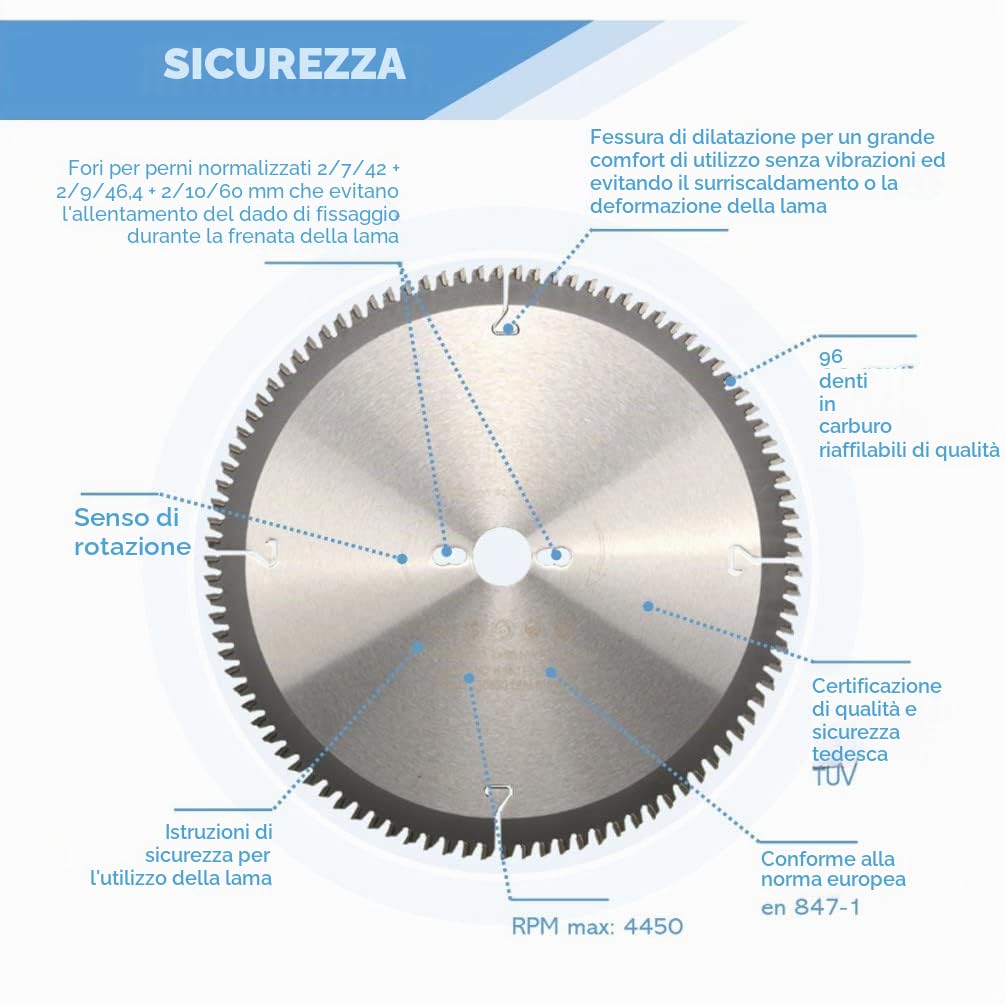 Lama per sega circolare 300 x 30 x 3,2/2,5 mm - 96 denti TCT negativi per alluminio e legno - Diamwood