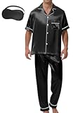 Mens Satin Pajamas Set 2 Pcs Short Sleeve Button Down Silky Pajamas for Men Pjs Set Sleepwear with Sleep Mask