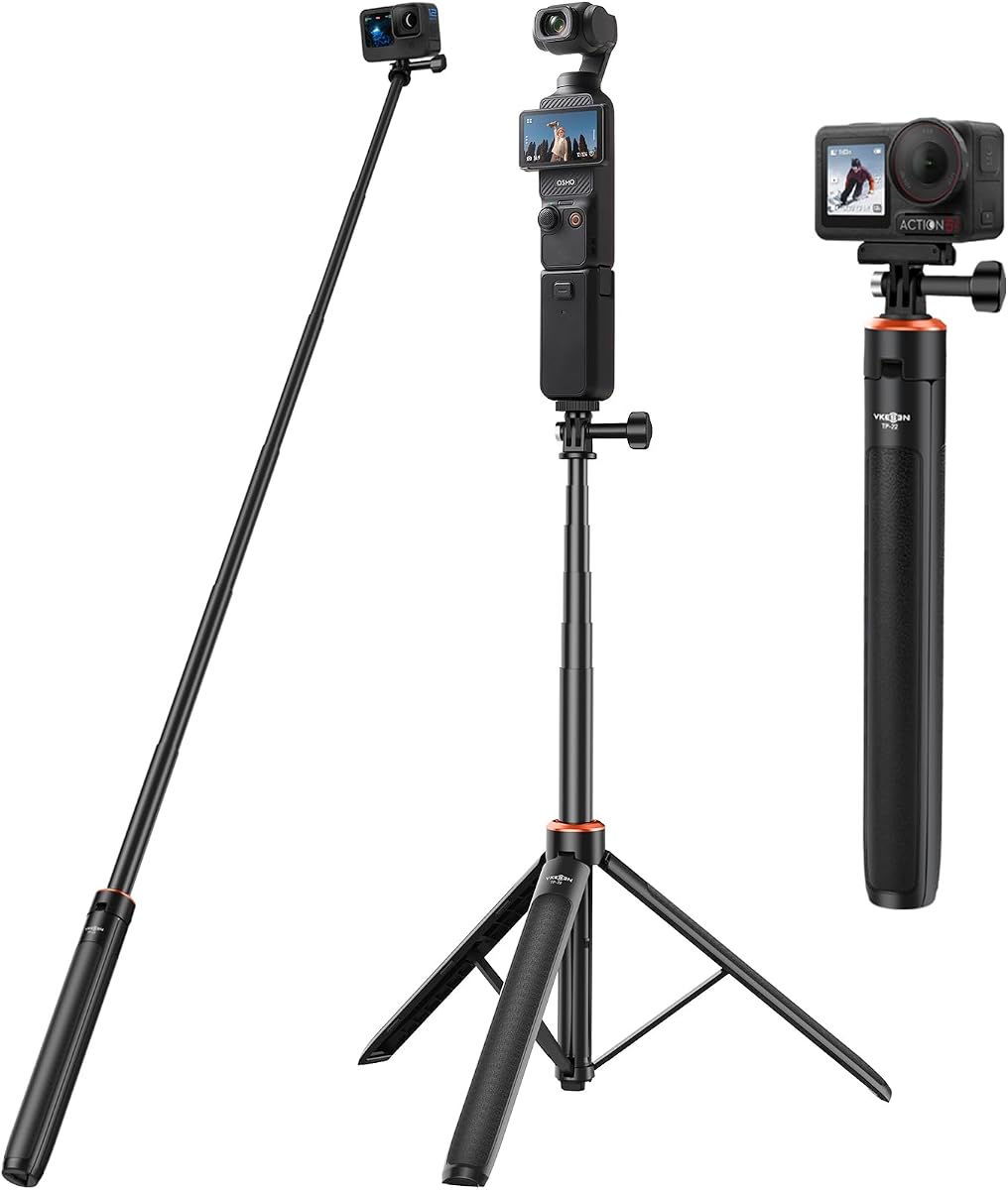 135cm Selfie Stick Stativ für DJI Osmo Pocket 4/3, Insta360 Luna Ultra, GoPro Hero 13/12/11/10/9/Max2, DJI Action 6/5 Pro/4, AKASO EK7000 - Action Cam Reisestativ/Halterung/Hand Grip/Zubehör