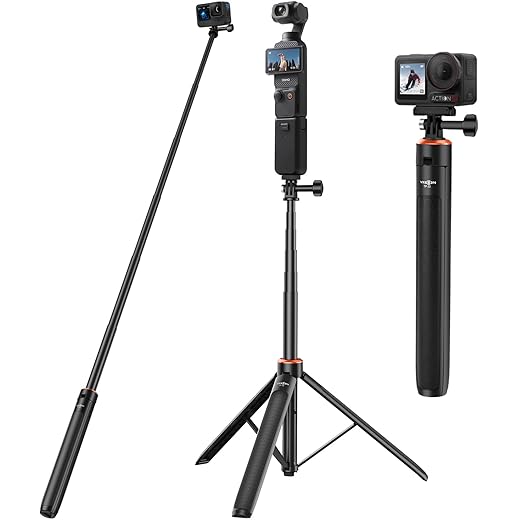 53.5"/136cm Extendable Travel Selfie Stick Tripod for DJI Osmo Pocket 3, GoPro Hero 13/12/11/10/9/8/Max, DJI Osmo Action 5 Pro/4/3, AKASO EK7000/V50 X - Action Camera Accessories