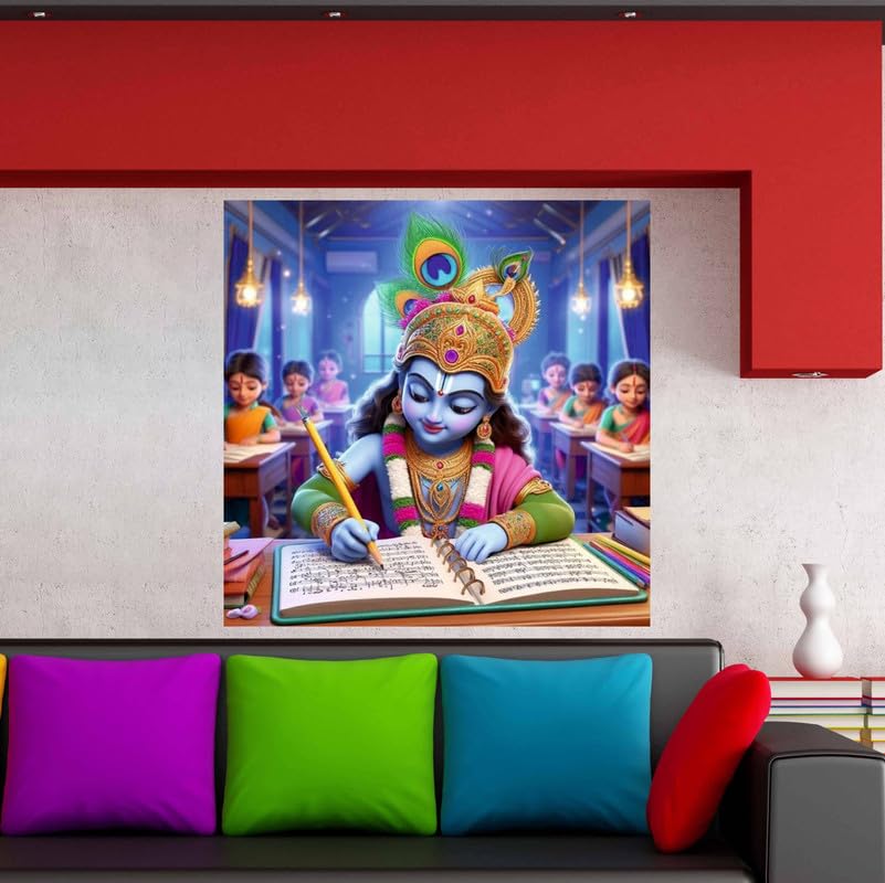 Image of British Terminal Cute little Bal Gopal Baby God Krishna| Kanha Ji | Laddu Lord Makhan Chor Painting Religious Poster for Pregnant Women for wall (matt thin vinyl,sticker,multicolor,unframed)| bj330
