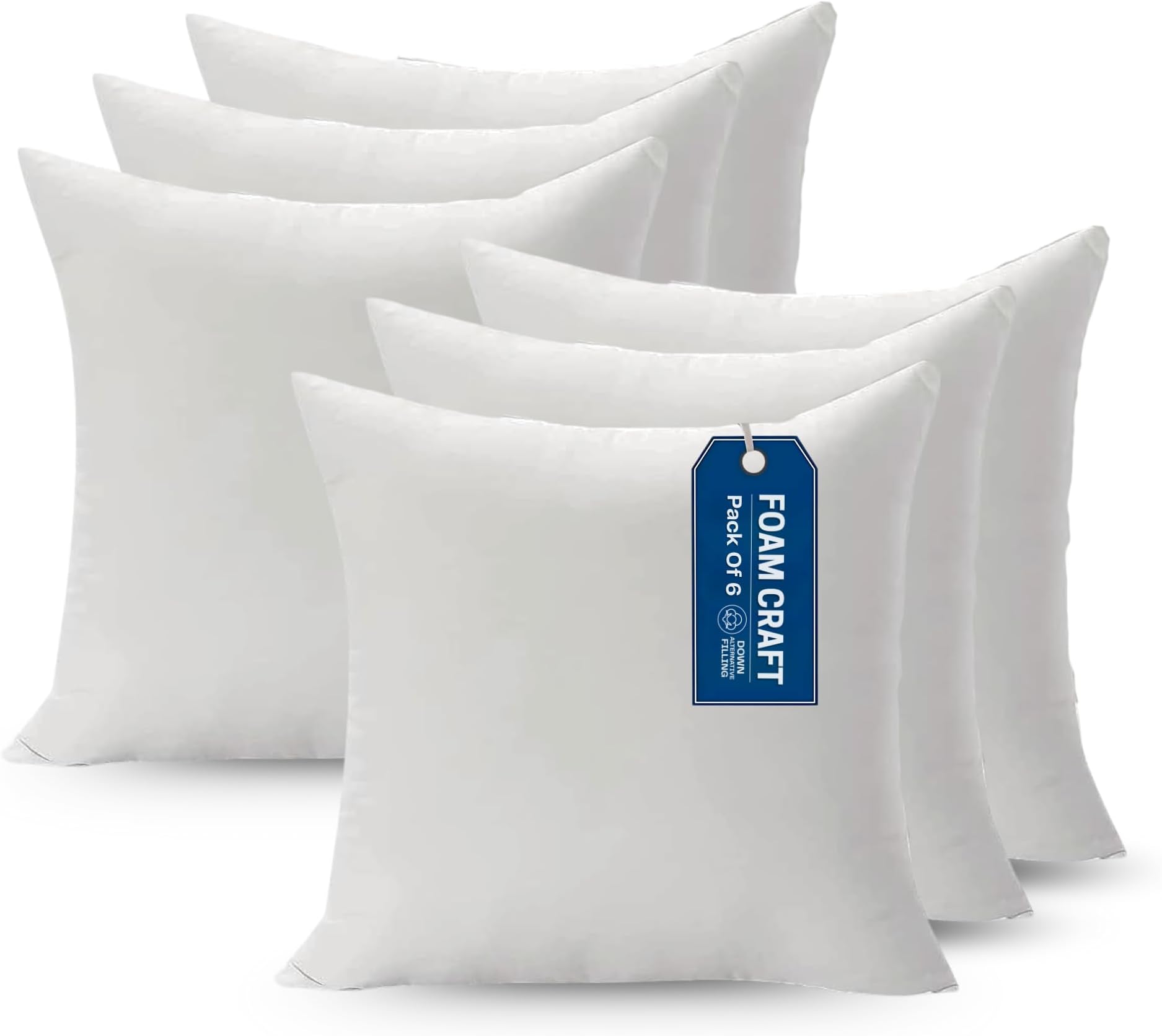 Cushion Inserts for Sofas Cushions, Bed Pillows & Chair Cushions | 100% Polyester Stuffed Cushion Filler for Couch Cushions | Washable Cushion Inner Pads, Pack of 6 Throw Pillow Inserts (55 x 55cm)