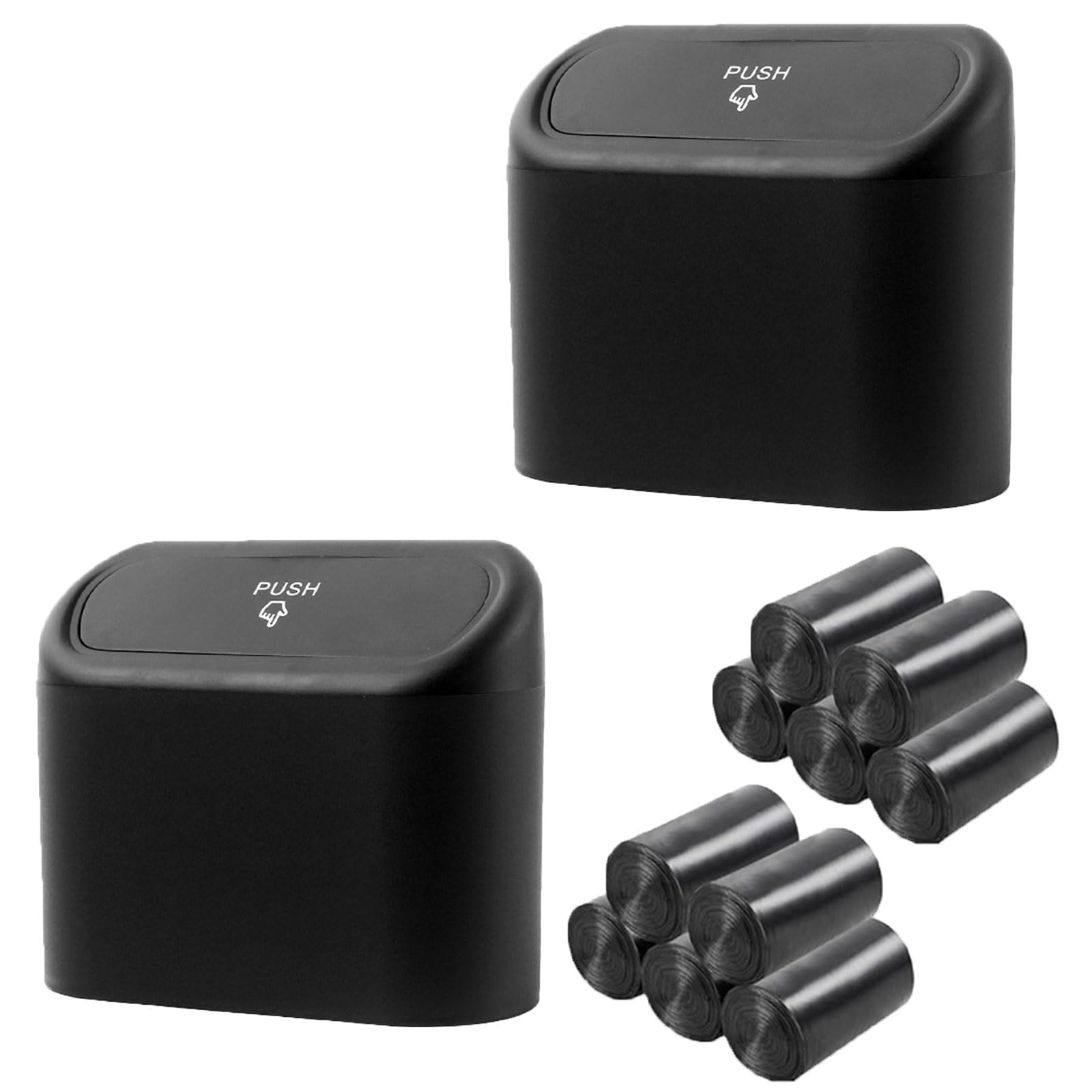 2pcs-Car Bin Tidy Car Accessories with Lid and 150pcs trash bags Car Vehicle Trash Can Bin Mini Rubbish Bin for Car for Auto Office Bedroom Home(Y274-2)