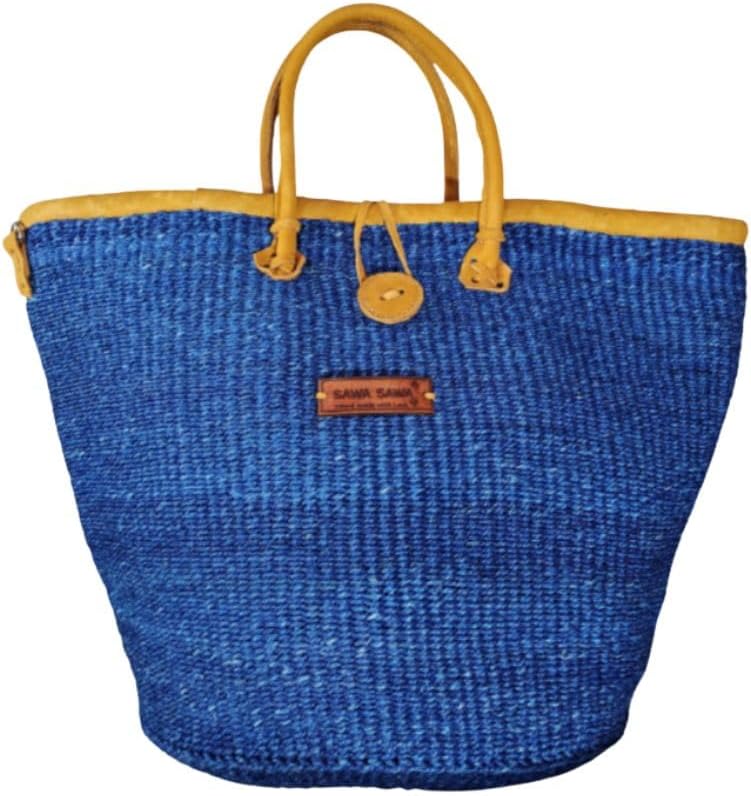 Nourishment Handmade Sisal Straw Basket Tote Bag, Lightweight Market Basket with Leather Strap Handles and Button Closure, Large Straw Purse Suitable for Travel, Handmade Summer Tote Handbag for Women