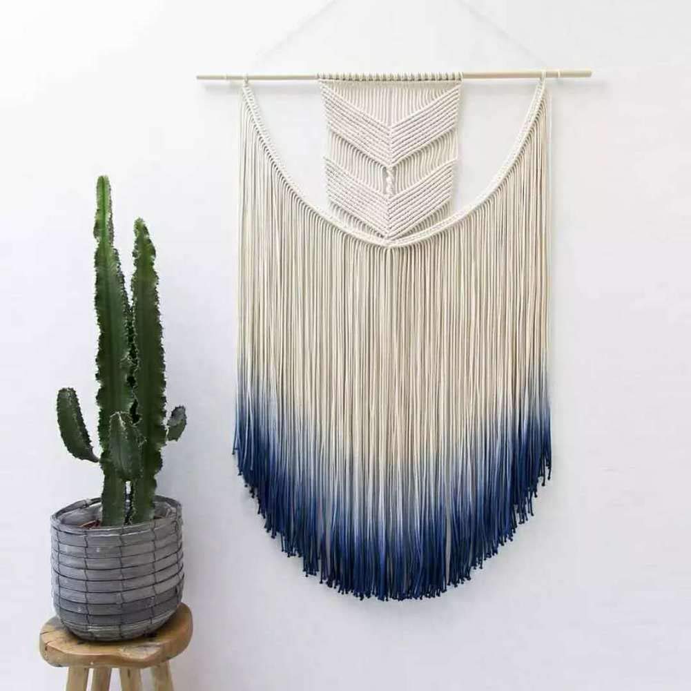 Tapiz de macramé hecho a mano para colgar en la pared con borla teñida, estilo nórdico, bohemio, decoración del hogar (50 x 80 cm)