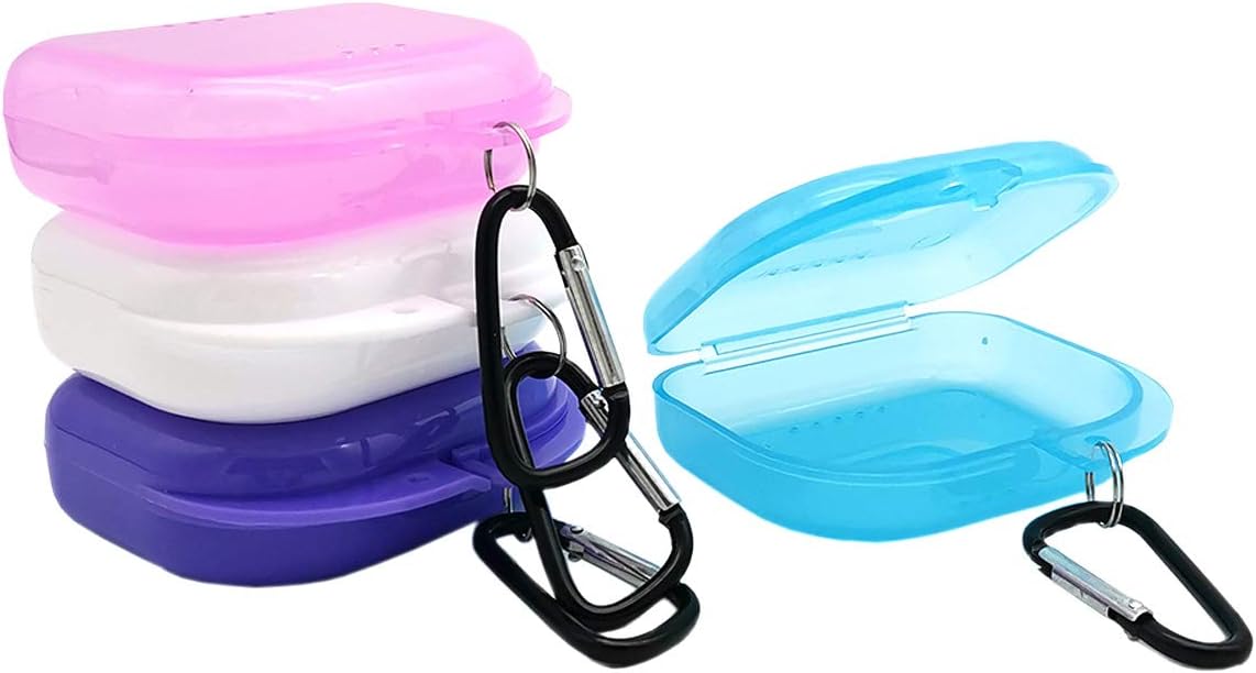 Mouthguard Case Retainer Case Orthodontic Dental Retainer Box Denture Storage Container with Clip 4 Pack
