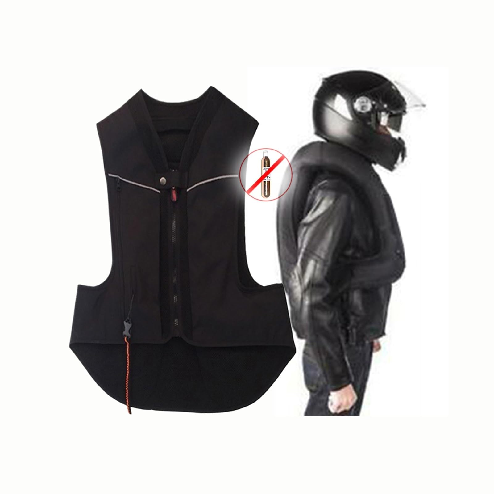 Chaleco con airbag ajustable for motocicleta Negro, verde, con bandas reflectantes, unisex, ligero, alta movilidad(Black,S)