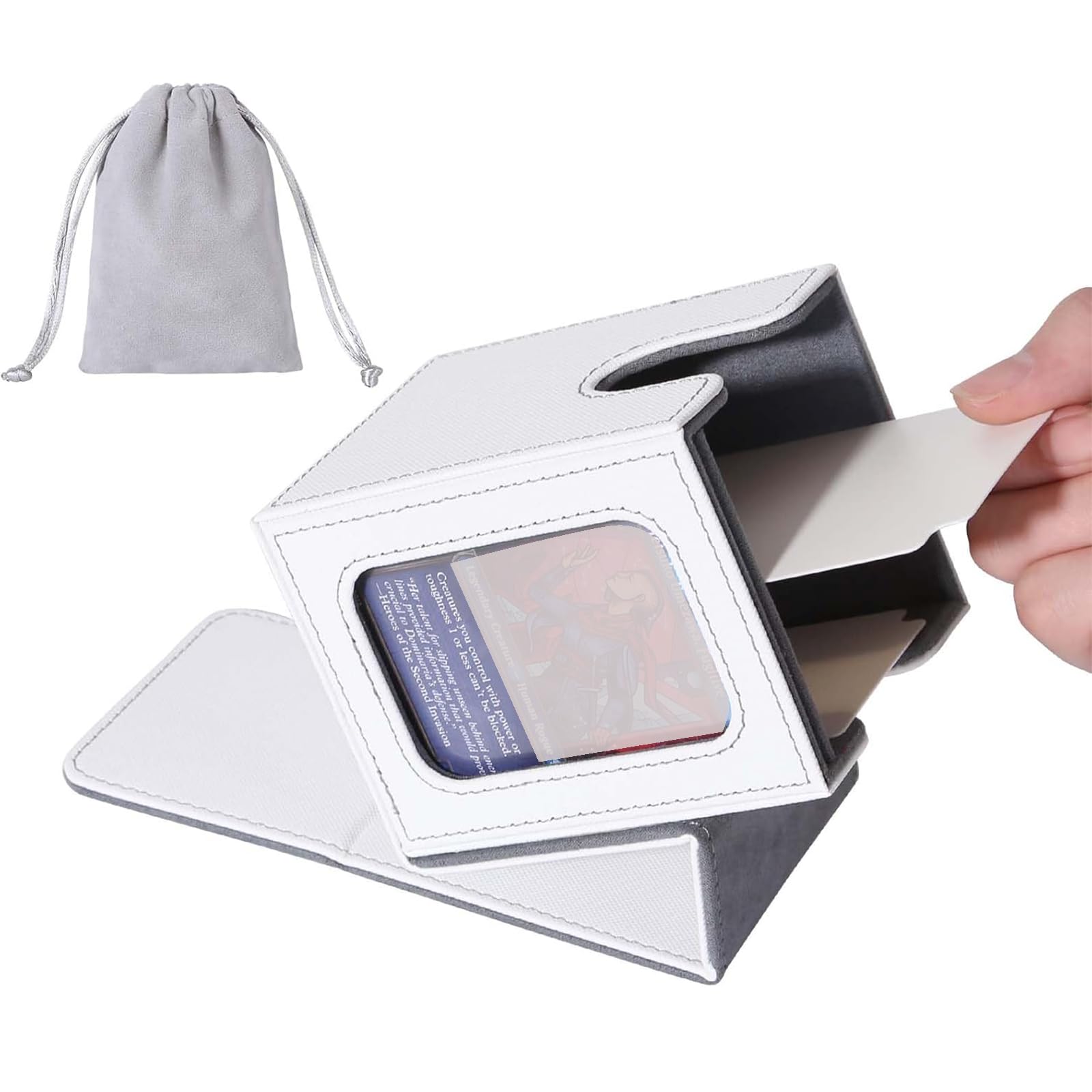 Amazon.com: AFIING MTG Deck Box for Commander Display, Fits 100 Double  Sleeved Cards, Magic Commander TCG Card Storage Box with 2 Dividers,  Drawstring Bag and 1 Toploader (White/Grey) : Toys & Games