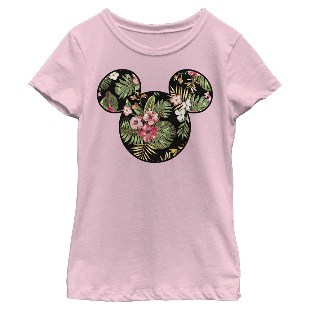 Disney Characters Floral Mickey Girl's Solid Crew Tee, Light Pink, X-Large