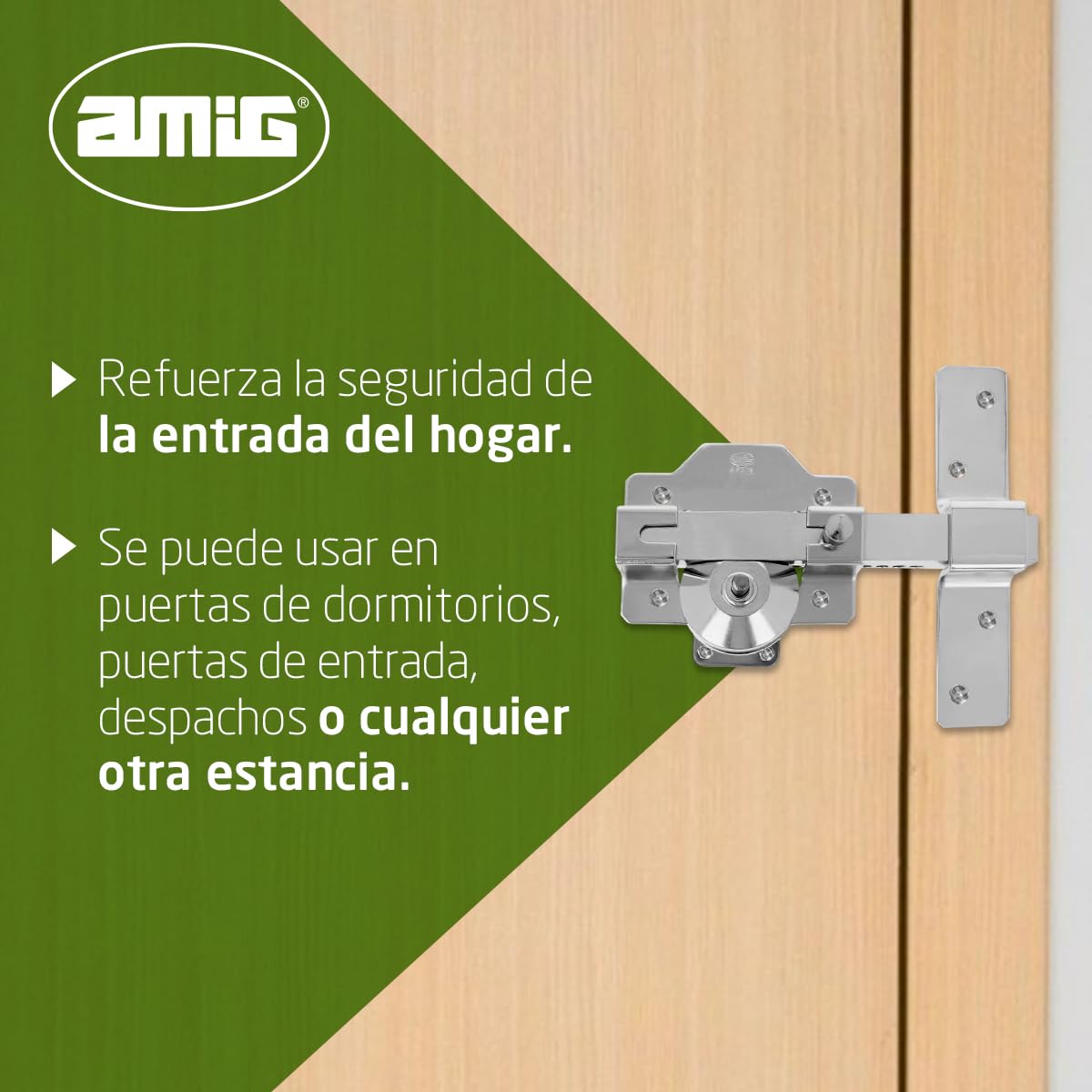 Amig - Cerrojo de Sobreponer para Puertas con Cilindro de Seguridad y Pestillo de Apertura - Acero - Color Plateado - Cilindro 70 mm - Incluye 5 Llaves de Punto - 88 x 153 mm