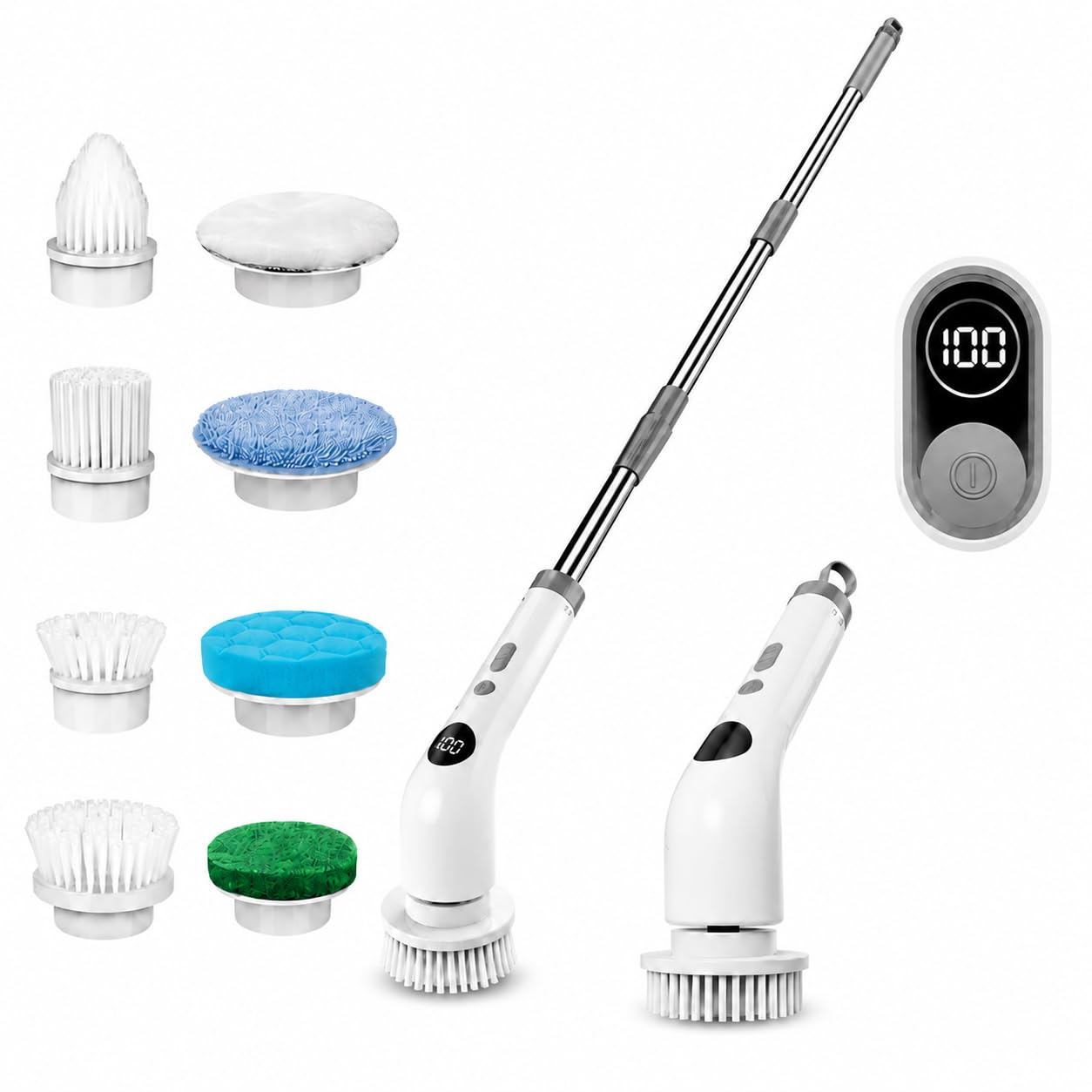 Qimedo Upgrade Rechargeable Electric Scrubber for Cleaning, 45-inch Handheld Spin Scrubber with Extended Long Handle, Cordless Power Dish Scrubber with 6 Brushes for Bathtub Grout Tile Floor