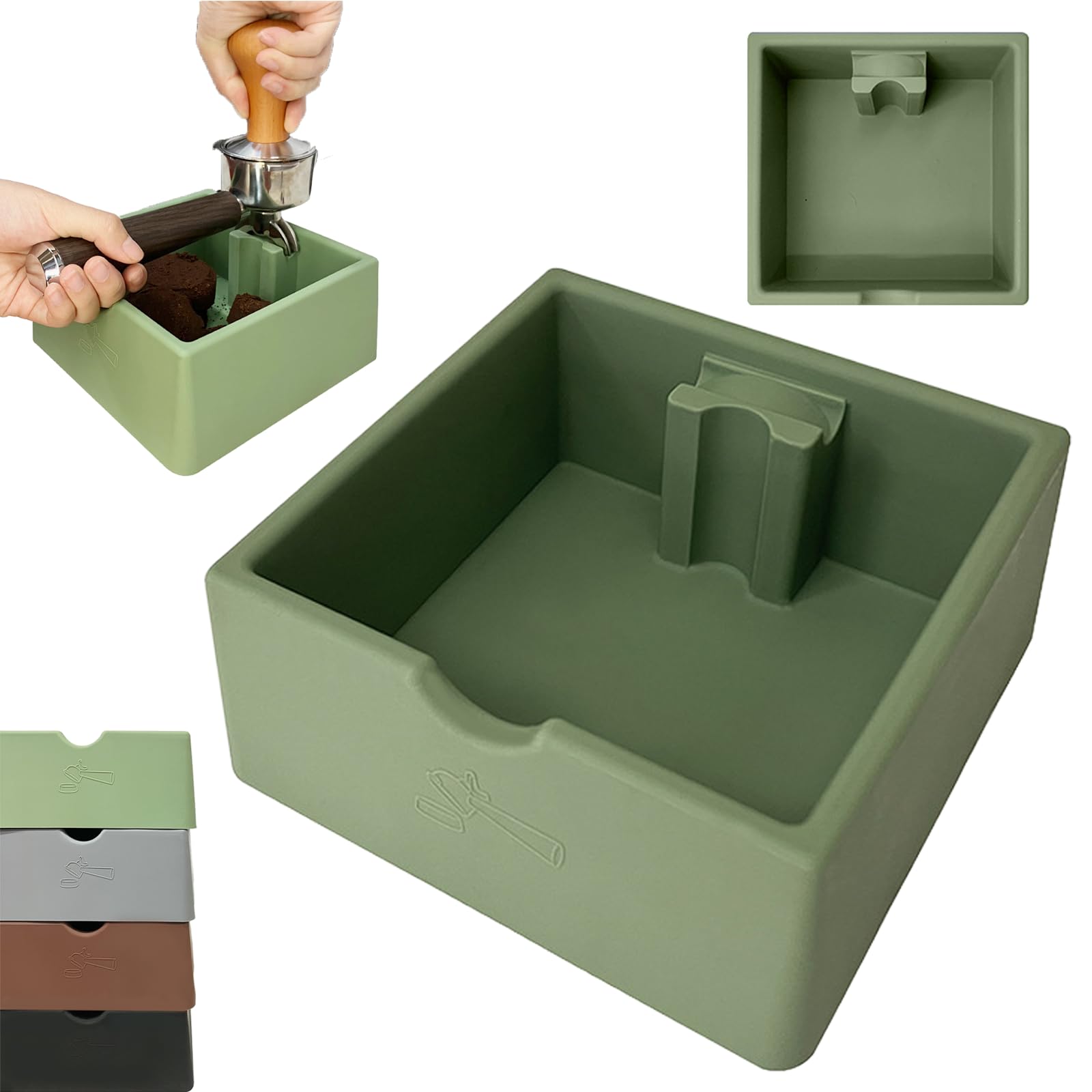 MORAINJAY Coffee Knock Box,15cm/6″ Square Espresso Grounds Container with Solid Silicone Column(Load 100kg),Green Large Capacity Durable Knockbox,Non-Slip,Dishwasher-Safe,Grind Barista Accessories