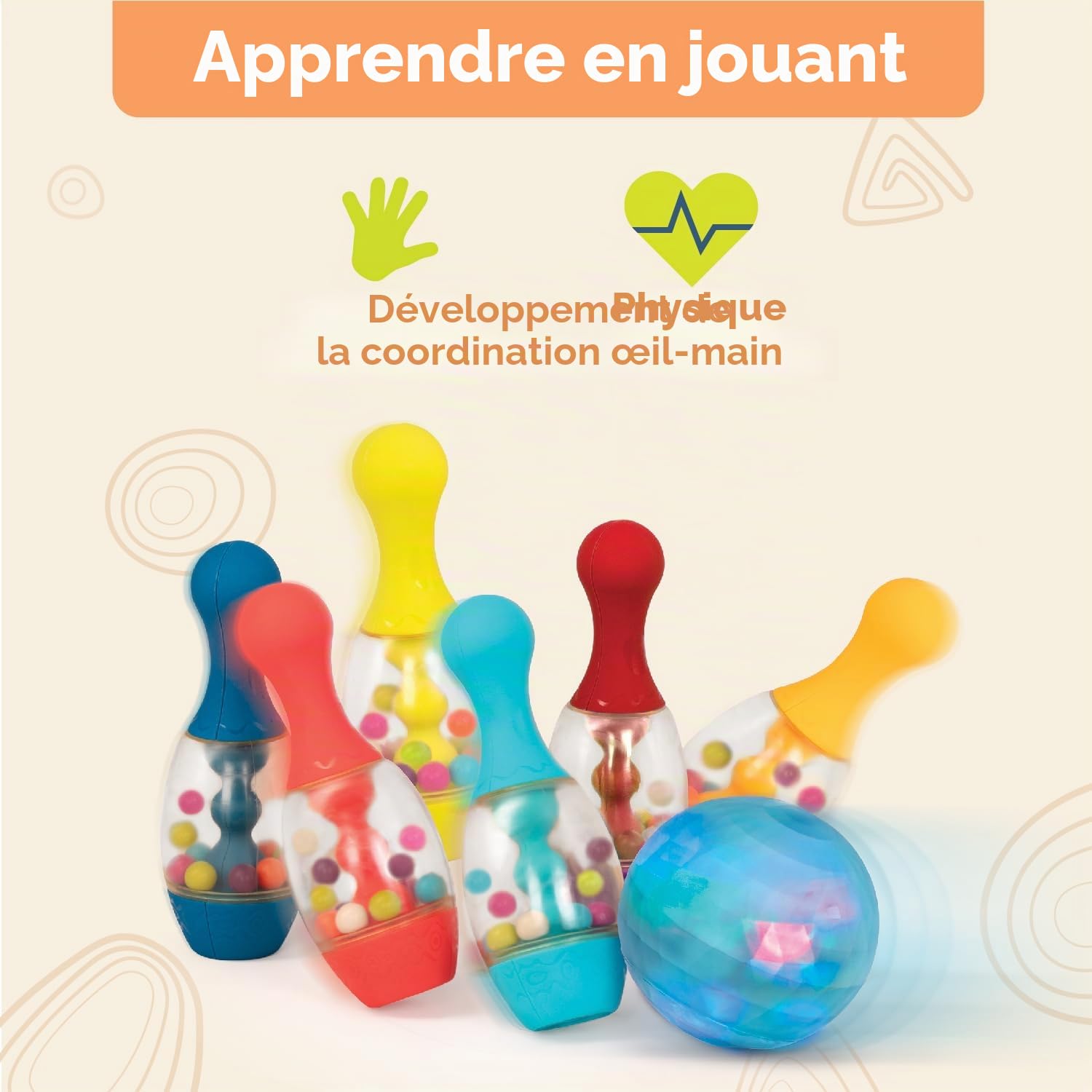 B. toys - Let's Glow Bowling ! - Orange - Jeu de quilles - 6 quilles et 1 Boule Lumineuse - Jeu d'intérieur et d'extérieur - Ensemble de Jeux pour Tout-Petits et Enfants - 2 Ans et +