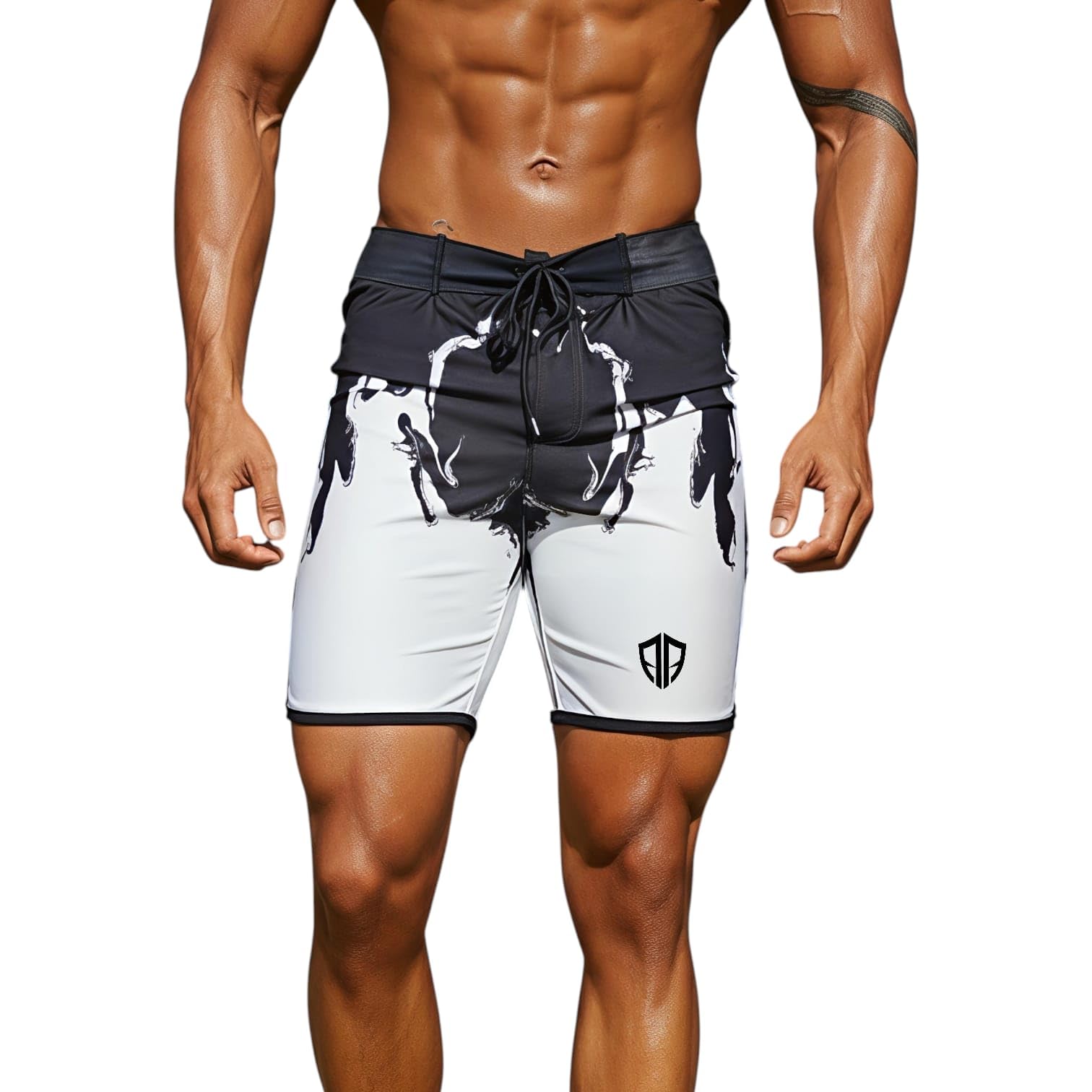 aesthetic armour Men's Physique Onyx Board Shorts, Olympia Fit Shorts, Polyester Elastane Construction, Hook Loop Fly-picture-17