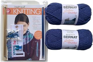 Boye I Taught Myself Knitting Kit Includes 2 Bernat Faded Denim Softee Chunky Yarn