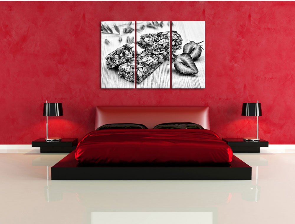 Pixxprint Gesunde Müsliriegel, Leinwandbild 3 Teilig, Gesamtmaß: 120x80cm, Wandbild, Dekoration, fertig gespannt, Kein Poster