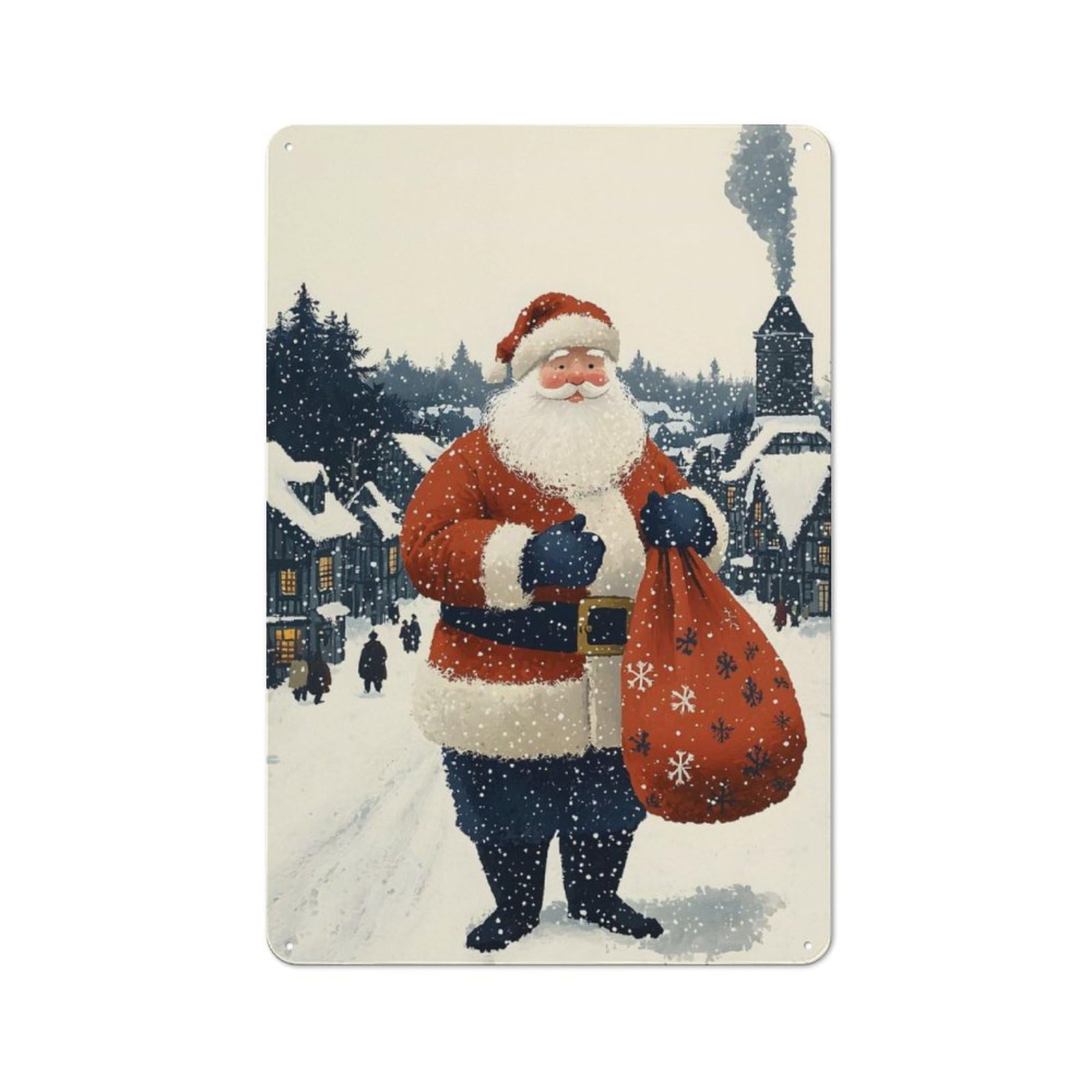 Junmoney Santa Claus In Snowy Village Christmas Vintage Tin Sign 30X20cm With For Studio Or Craft Room, For Garage, Workshop And Man Cave Decoration