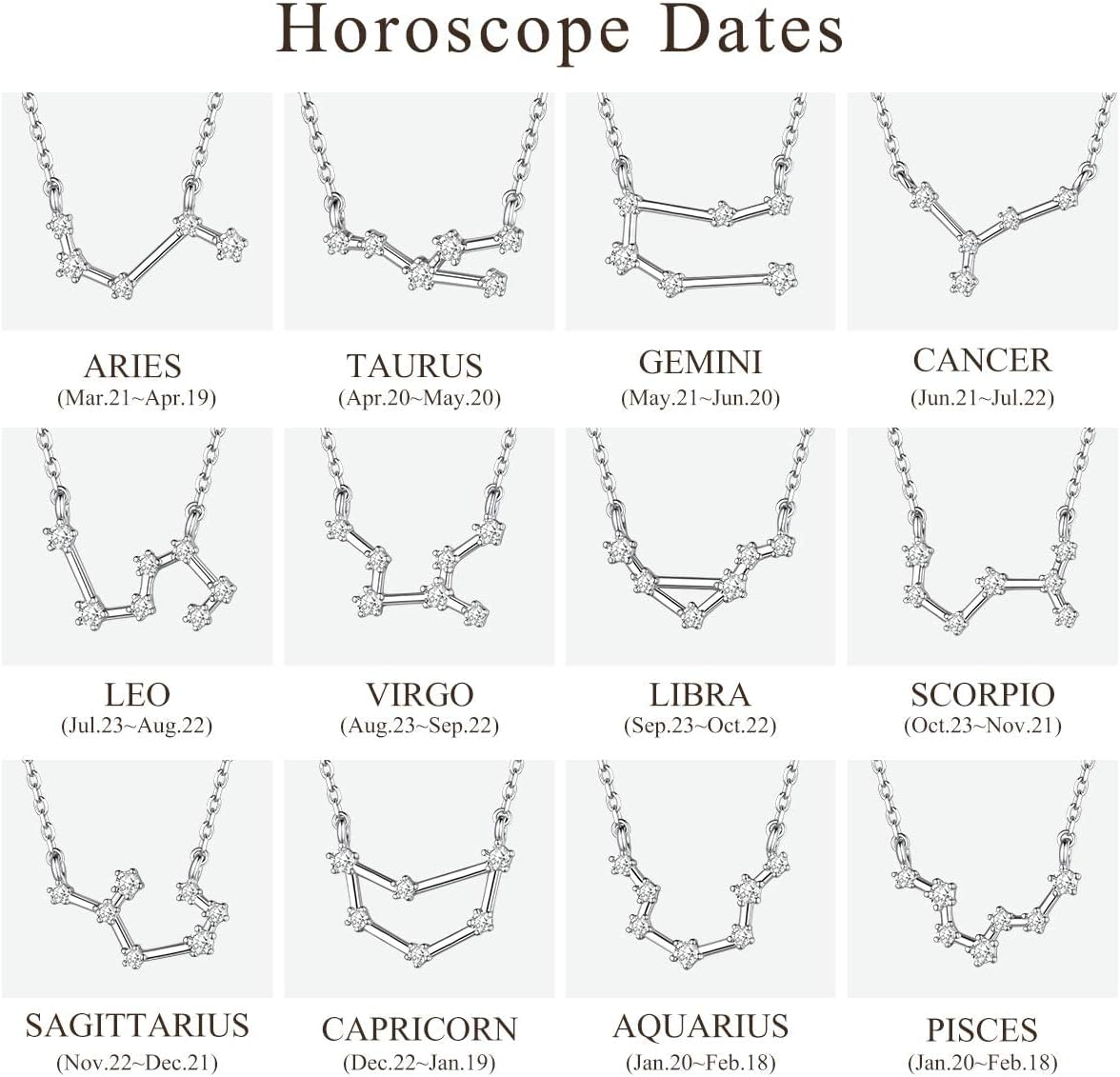 ChicSilver 925 Sterling Silver CZ Astrology 12 Constellation Horoscope Zodiac Necklace Birthday Gift,16-18 inch(with Gift Box) - Image 3