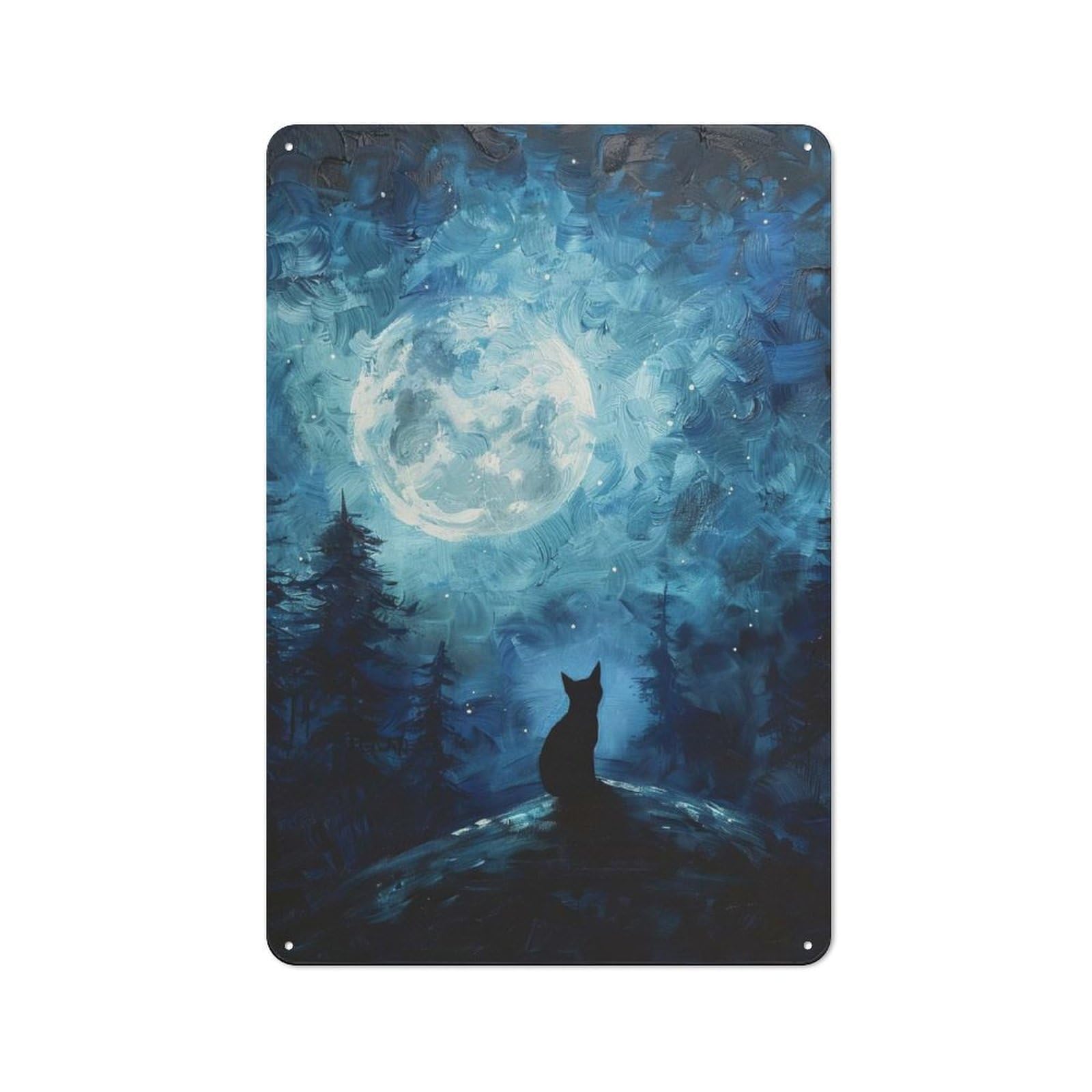Junmoney Black Cat Under Full Moon For Man Cave Or Games Room, Retro Metal Plaque 30X20cm, For Metal Sign Collectors, For Garage And Workshop Walls