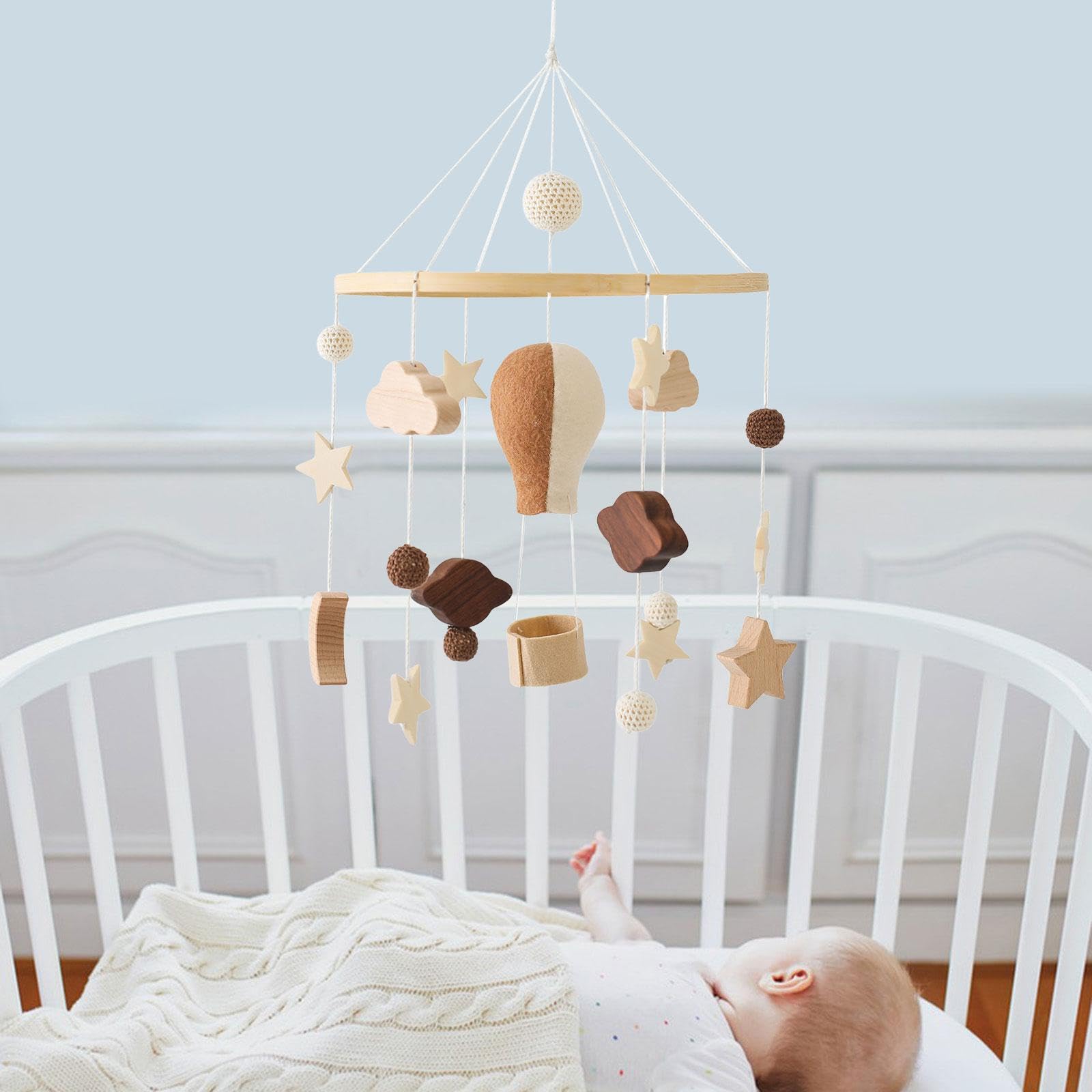 Gralara Mobile für Kinderbett Krippe Holz Hängemobile Filzkugel Bettmobile Krippenanhänger Spielzeug Aus Holz Und Filz Leises Schwingen Unterstützt Einsc, Stil c