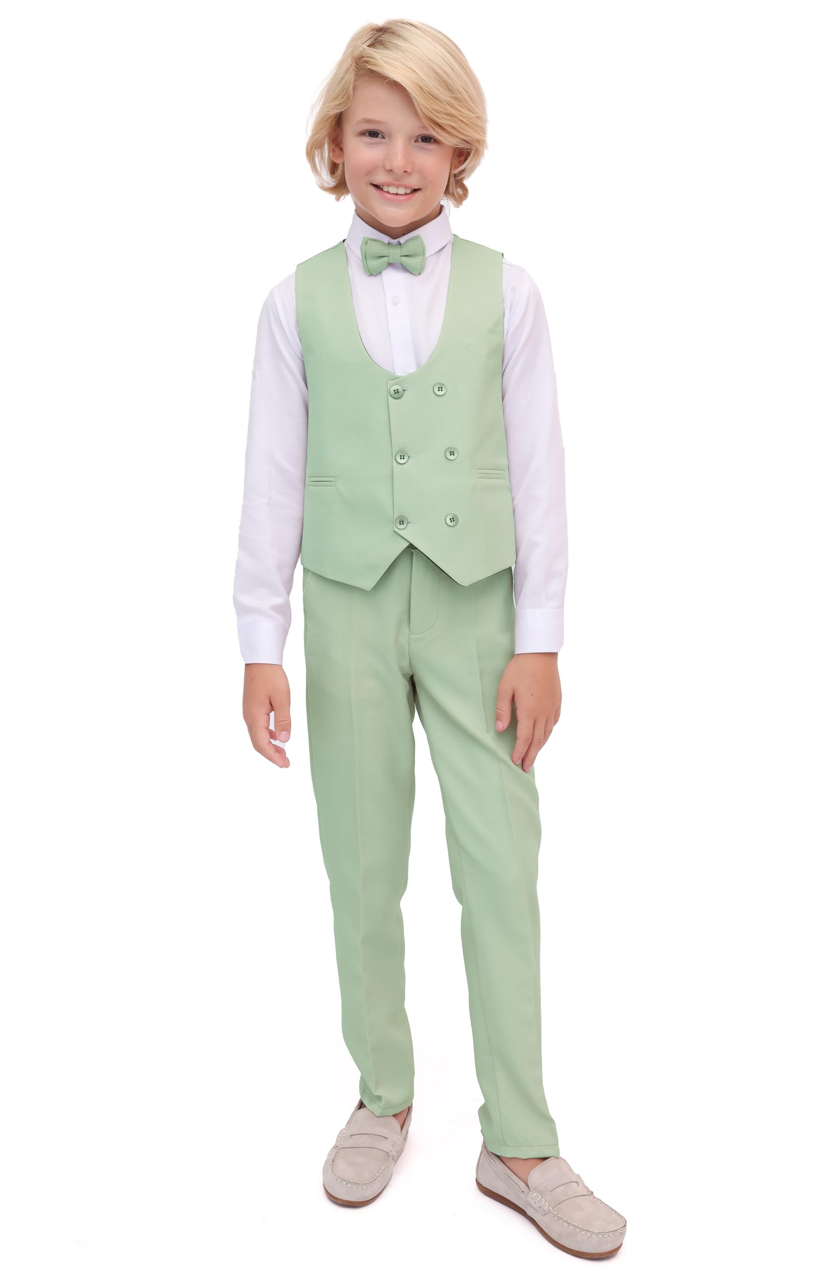 Lilax Toddler &amp; Little Boys Suit Set, Formal Suit Vest, White Dress Shirt, Dress Pants and Bowtie 4 Piece Suit Set