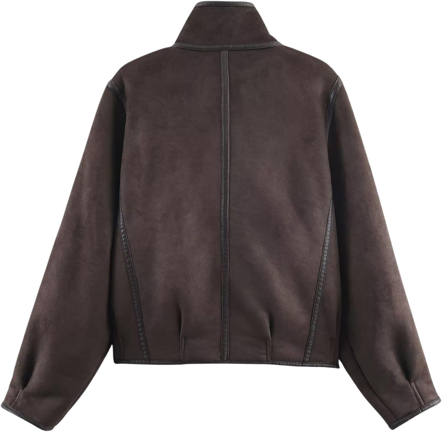 Chevara Women’s Reversible Double-Faced Jacket Slant Front Stand Collar Long Sleeve Cropped Fleece Zipper Coat - Image 4