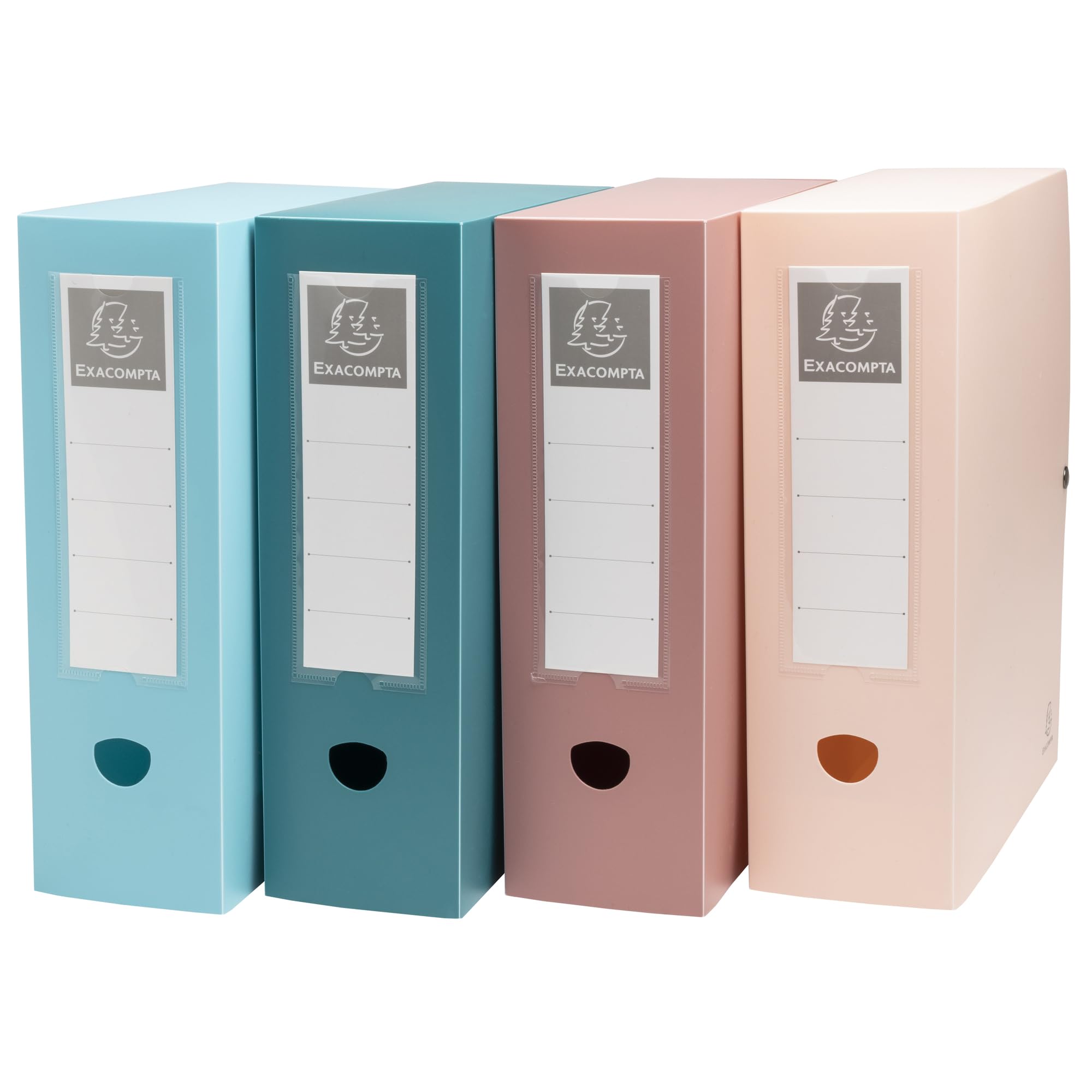 Exacompta - Réf. 89470E - Carton de 5 boîtes de classement avec fermeture à pression Skandi - en PP recyclé rigide - dos 10 cm - dim 25 x 33 cm - PP recyclé Skandi - pour A4 - couleurs assorrties